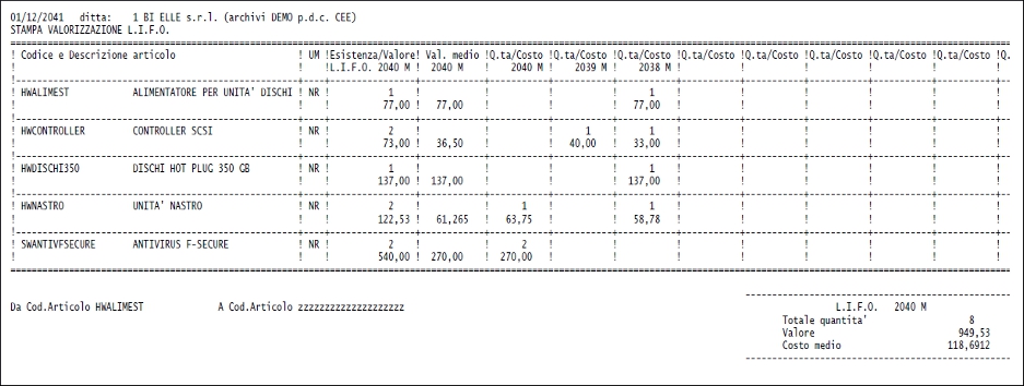 Stampa valorizzazione LIFO<br />